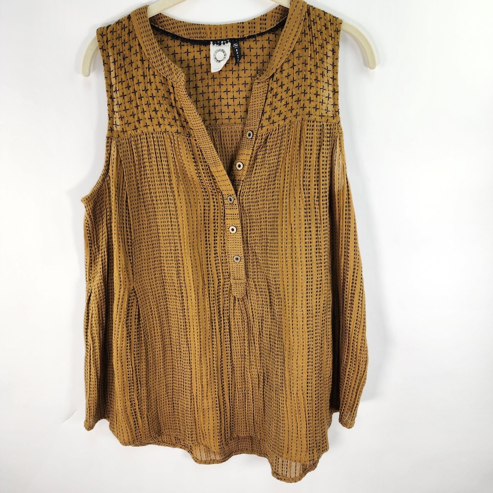 Anthropologie Akemi + Kin Marais Swing Top Women's 6 Gauzy Boho Mustard